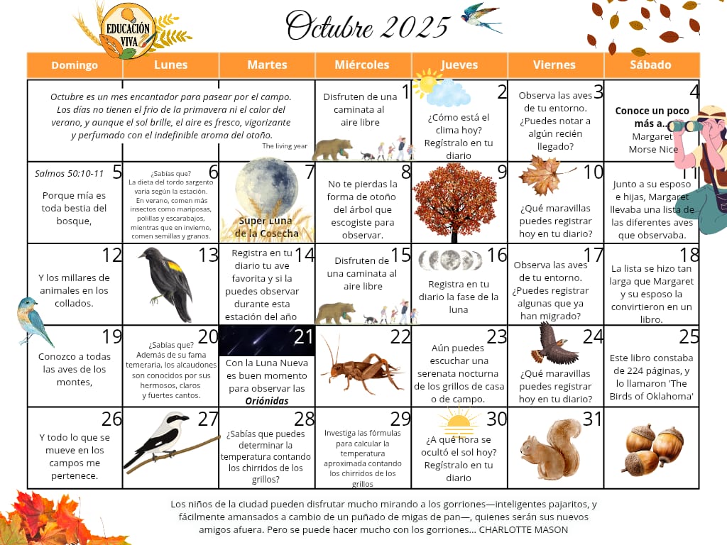 Calendario para la oibservación de la Naturaleza Octubre