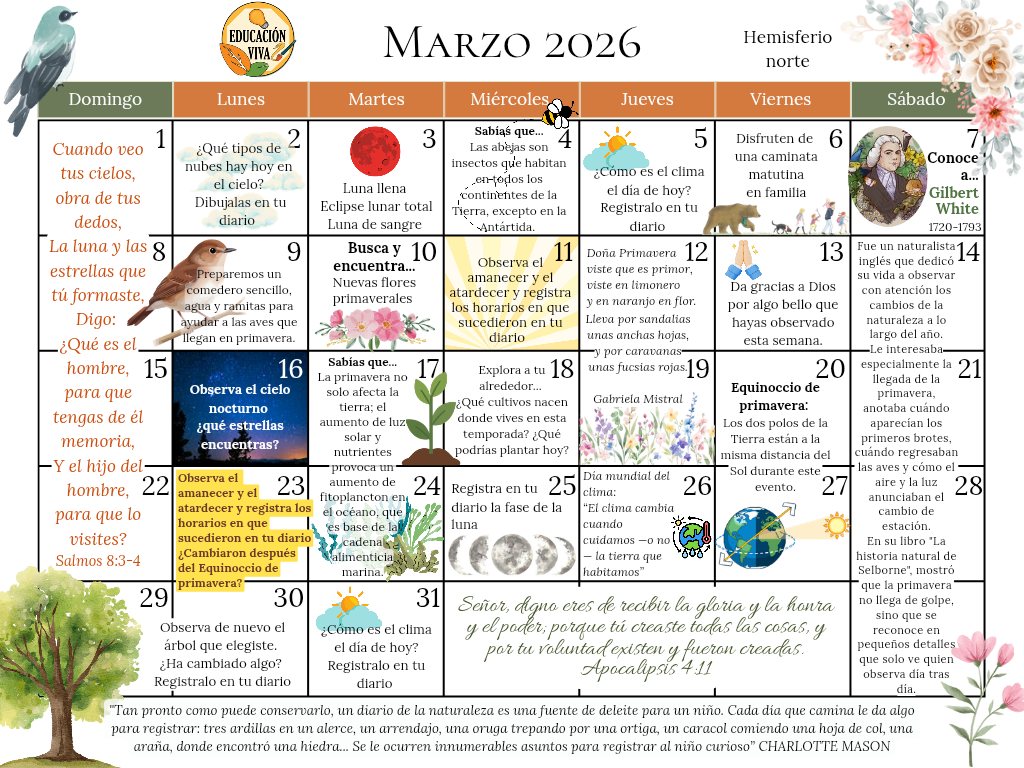 Calendario de observaciones de la naturaleza de Marzo