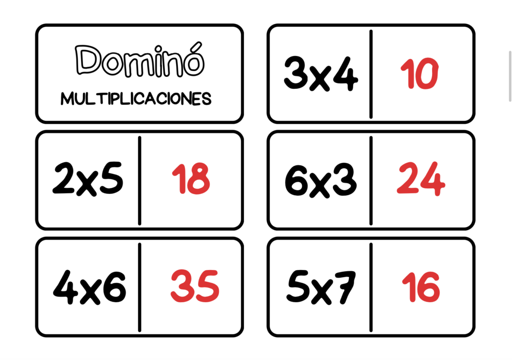Dominó matemáticas